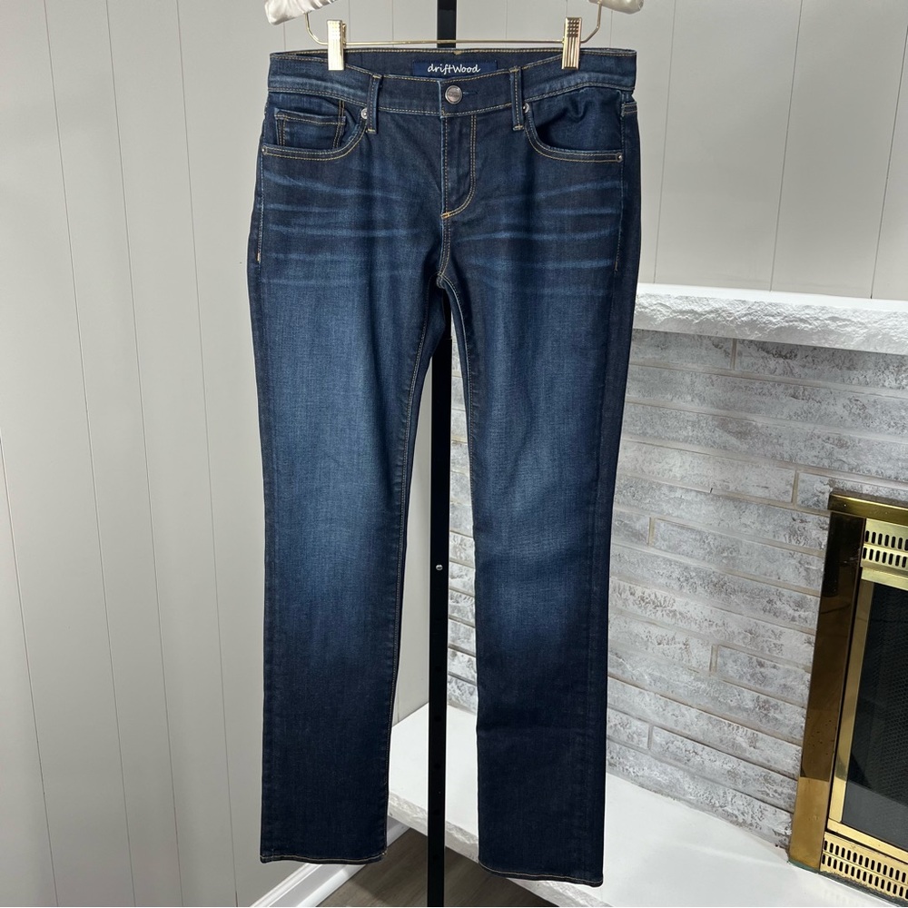 Driftwood Denim Stretch Low Rise Whiskered Front Slim Straight Leg Jeans 28